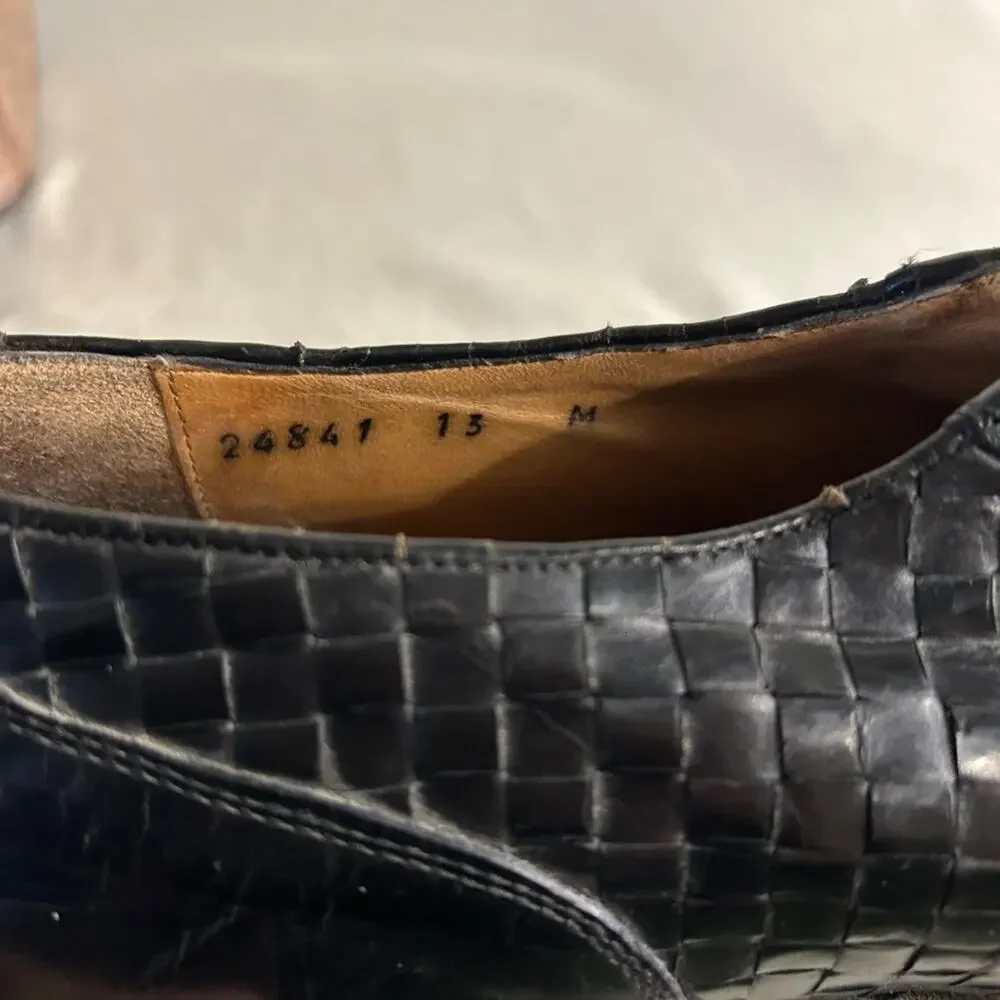 Florentine made in Italy Black Men's woven leather cap toe Oxford shoes. Size 13